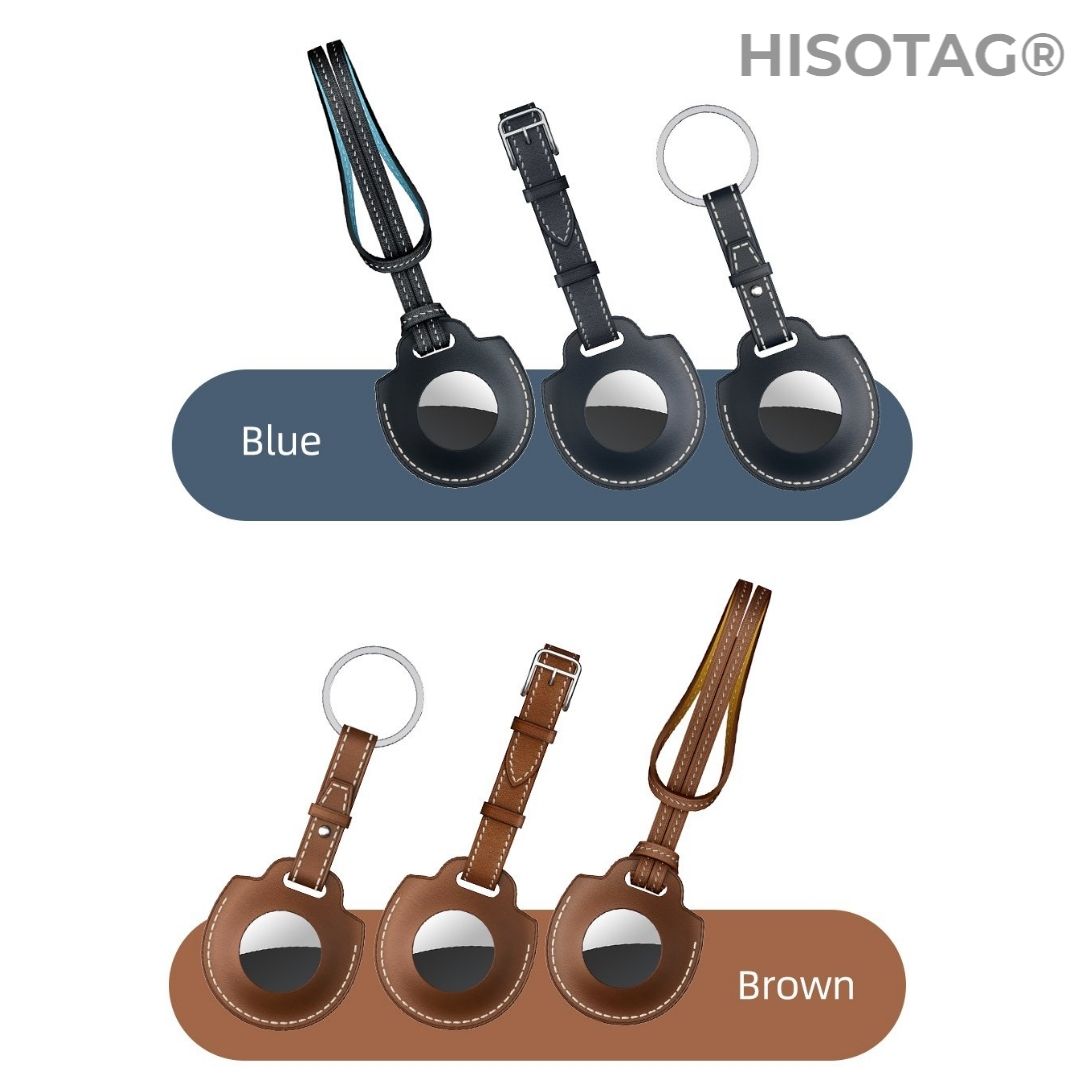 airtag brown and blue leather case