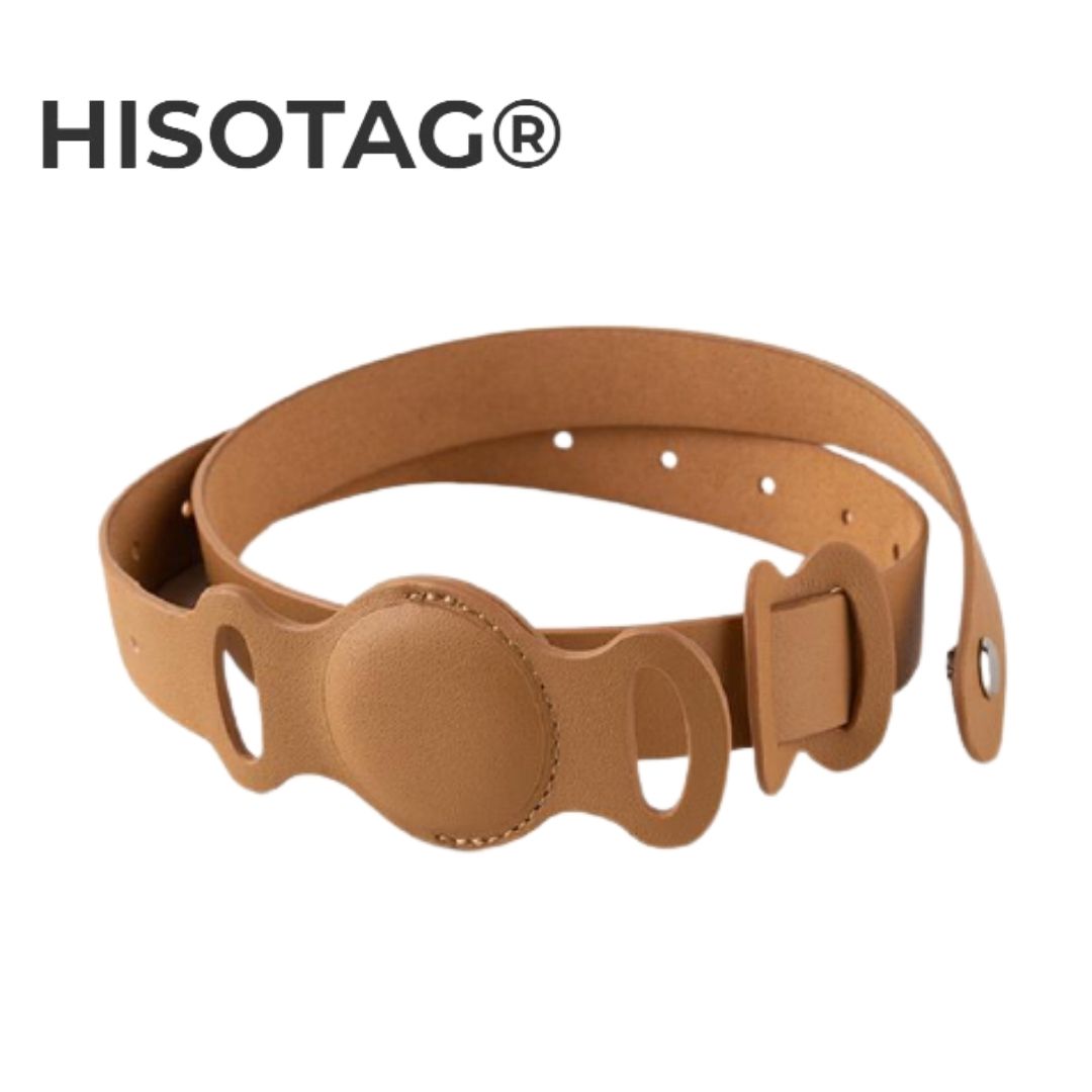airtag leather pet collar brown