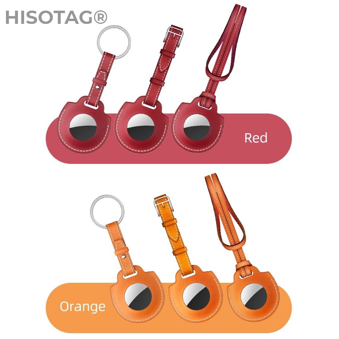 airtag orange and red leather case